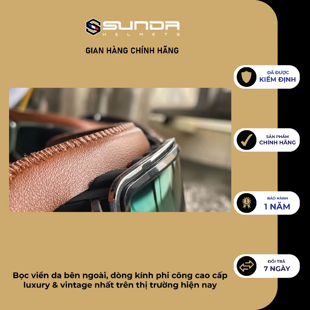 Ảnh Kính phi công viền da SUNDA 105 gắn mũ bảo hiểm 3