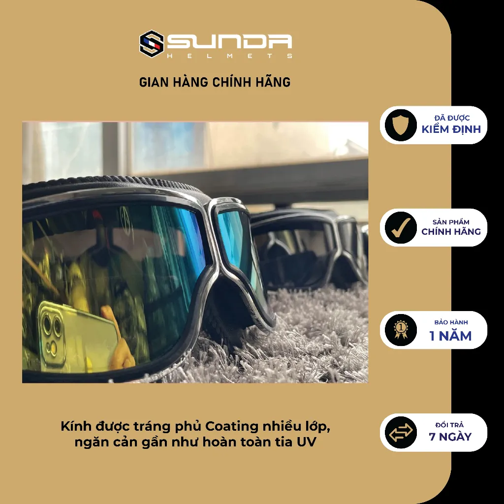 Ảnh Kính phi công viền da SUNDA 105 gắn mũ bảo hiểm 4