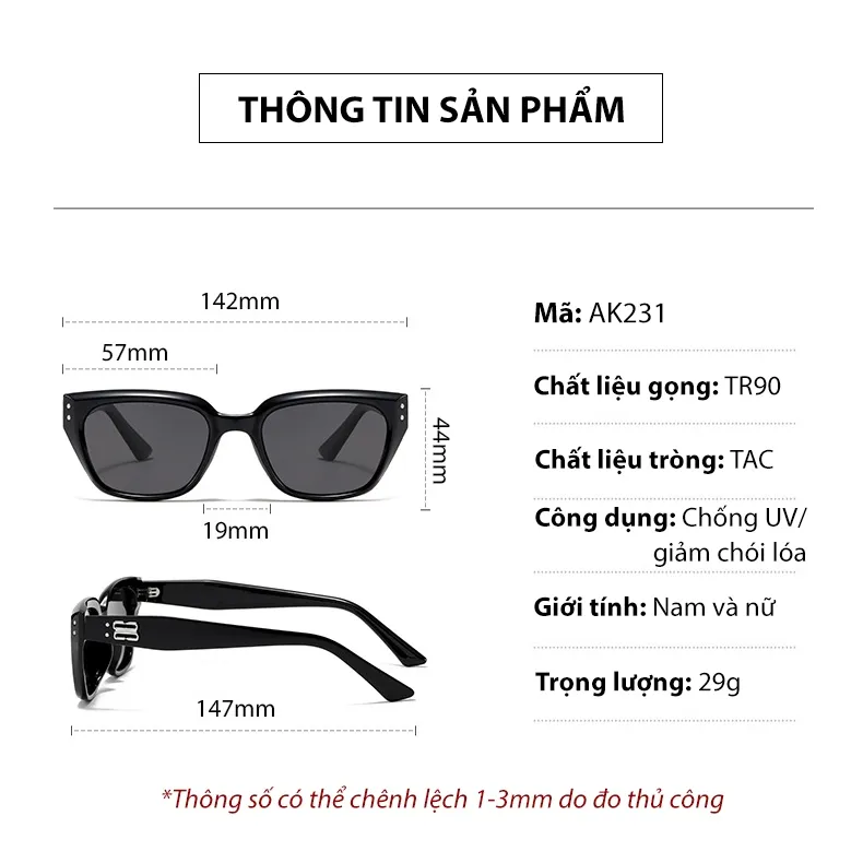 Ảnh Kính Râm Nam Nữ AORON Tròng Phân Cực Chống Tia UV Dáng Chữ Nhật Trendy Gọng TR90 Chống Gãy, Thiết Kế Cá Tính AK231 2