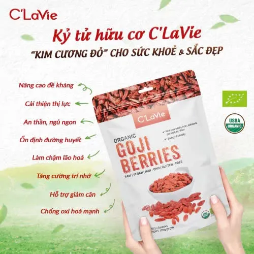 Ảnh Kỷ tử hữu cơ C'LaVie 170g (34g x 5 gói) - Kỷ tử đỏ/Hắc kỷ tử 2