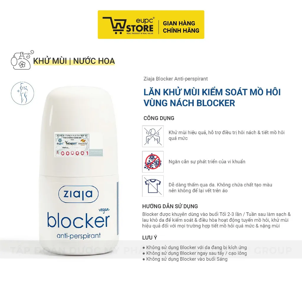 Ảnh Lăn Khử Mùi Kiểm Soát Mồ Hôi Vùng Nách Ziaja Blocker 60ml Thấm Nhanh, Không Để Lại Vệt Trên Áo EUPC STORE 3
