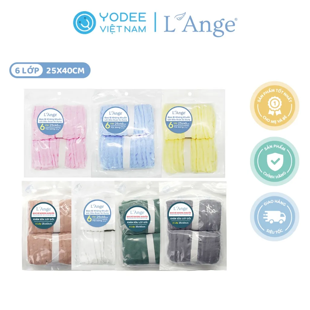 Ảnh L'Ange Khăn sữa/Khăn lót gối/Khăn lau mặt/Khăn yếm vải bông 6 lớp 25x40cm cho bé (set 2 cái) 1