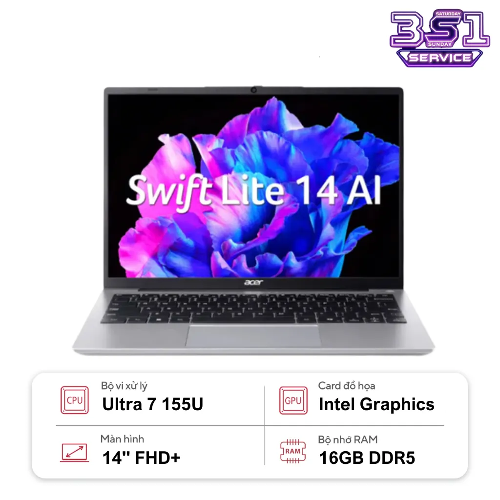 Ảnh Laptop Acer Swift Lite 14 AI SFL14-51M-78XZ Ultra 7 155U | 16GB | 512GB | 14' FHD+ | Win 11 1