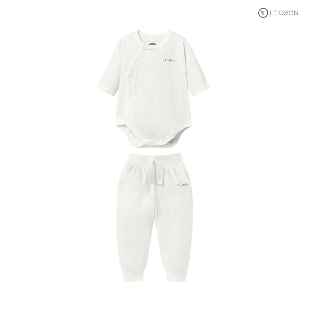 Ảnh LE COON | Bộ Bodysuit cúc bấm vạt chéo dài tay | COOL | 0-12 tháng 1