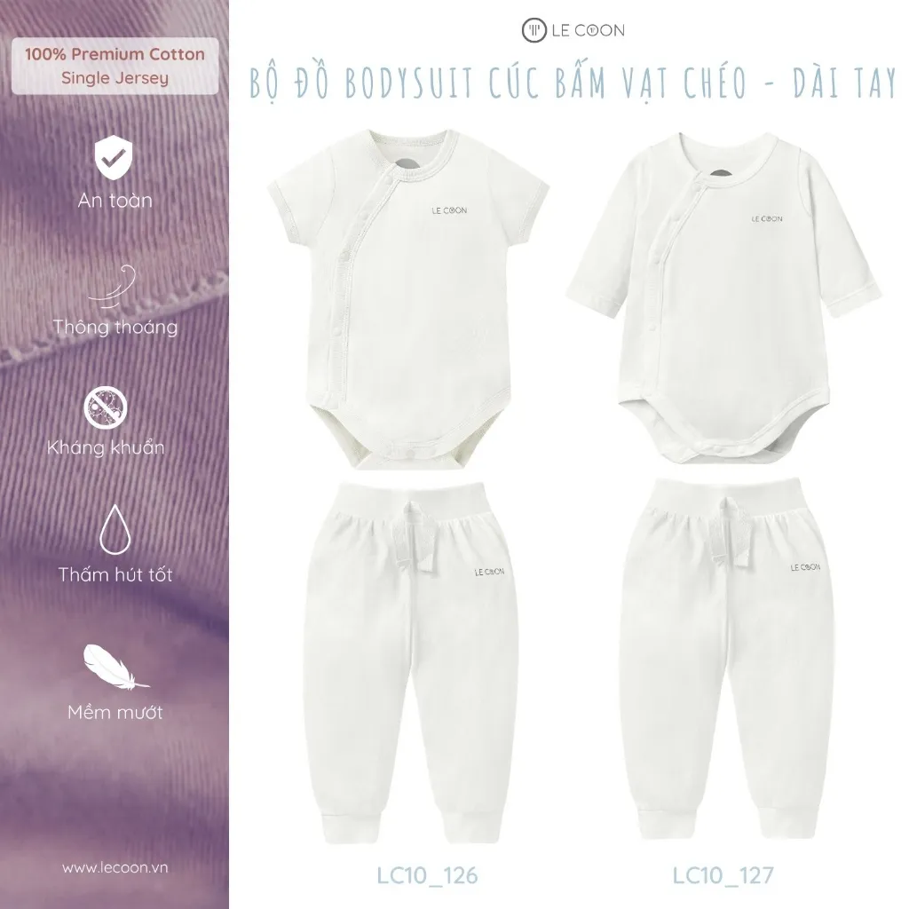 Ảnh LE COON | Bộ Đồ Bodysuit Cúc Bấm Vạt Chéo | Vải COOL mỏng mát | 0-12 tháng 1