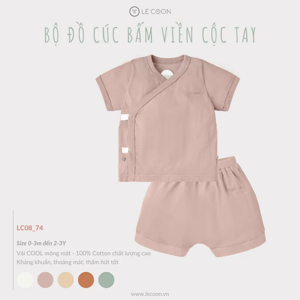 Ảnh LE COON | Bộ Đồ Cúc Bấm Viền Cộc Tay | COOL | 0 tháng-3 tuổi 2