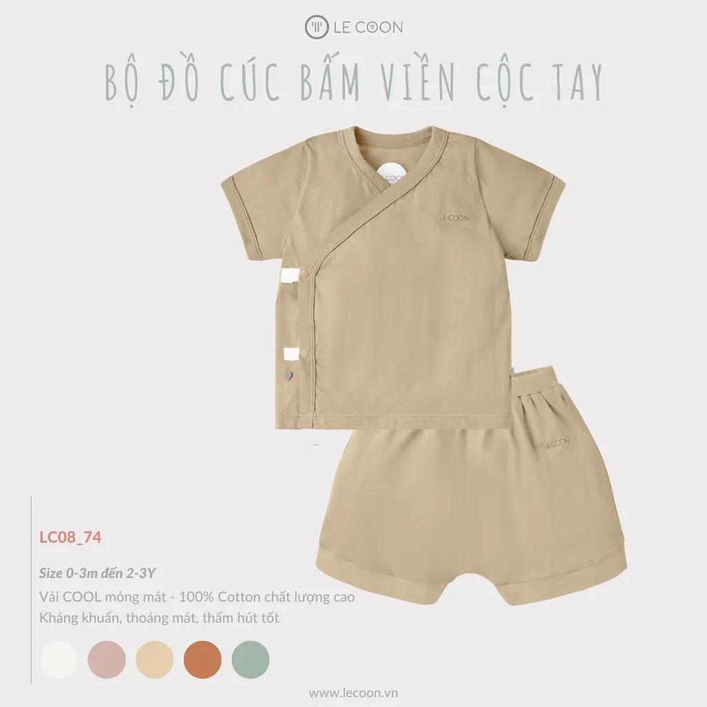 Ảnh LE COON | Bộ Đồ Cúc Bấm Viền Cộc Tay | COOL | 0 tháng-3 tuổi 3
