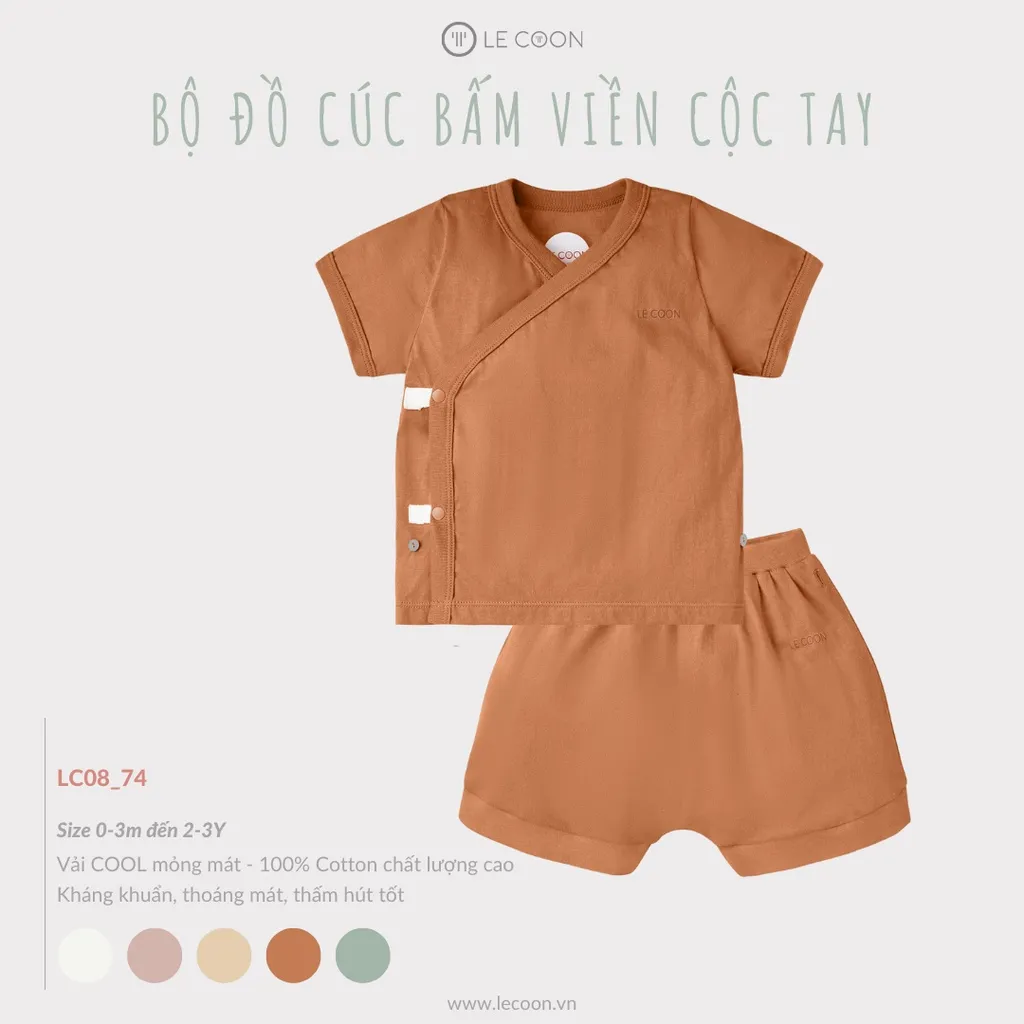 Ảnh LE COON | Bộ Đồ Cúc Bấm Viền Cộc Tay | COOL | 0 tháng-3 tuổi 4