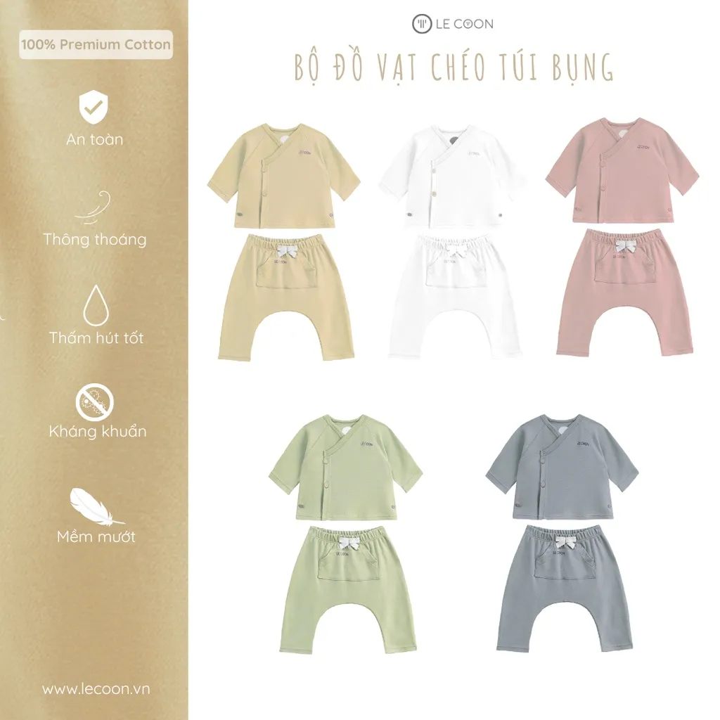 Ảnh LE COON | Bộ Đồ Vạt Chéo Túi Bụng | COMFY | 0-12 tháng 1