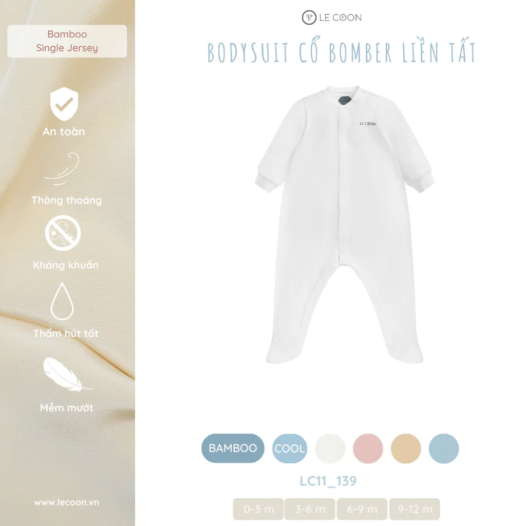 Ảnh LE COON | BODYSUIT CỔ BOMBER LIỀN TẤT | BAMBOO mỏng mát | 0-9 tháng 1