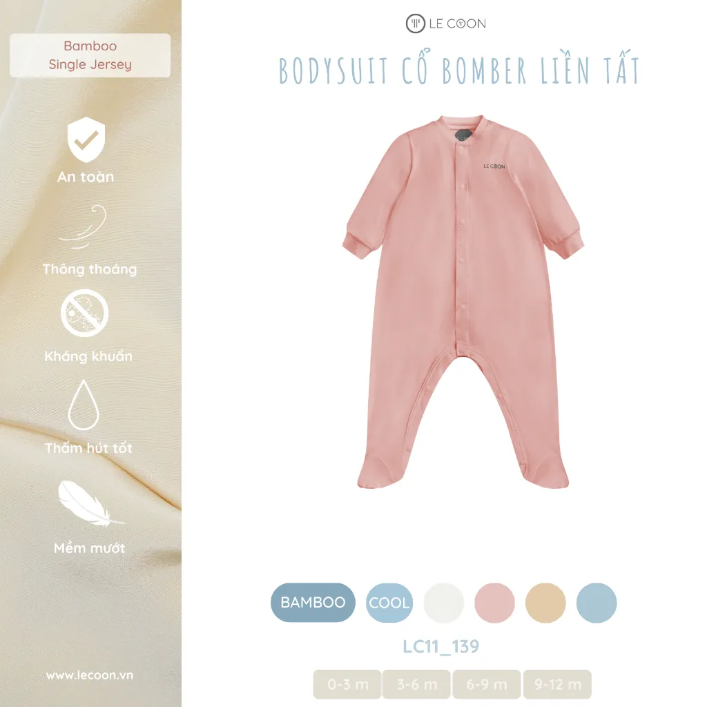 Ảnh LE COON | BODYSUIT CỔ BOMBER LIỀN TẤT | BAMBOO mỏng mát | 0-9 tháng 2