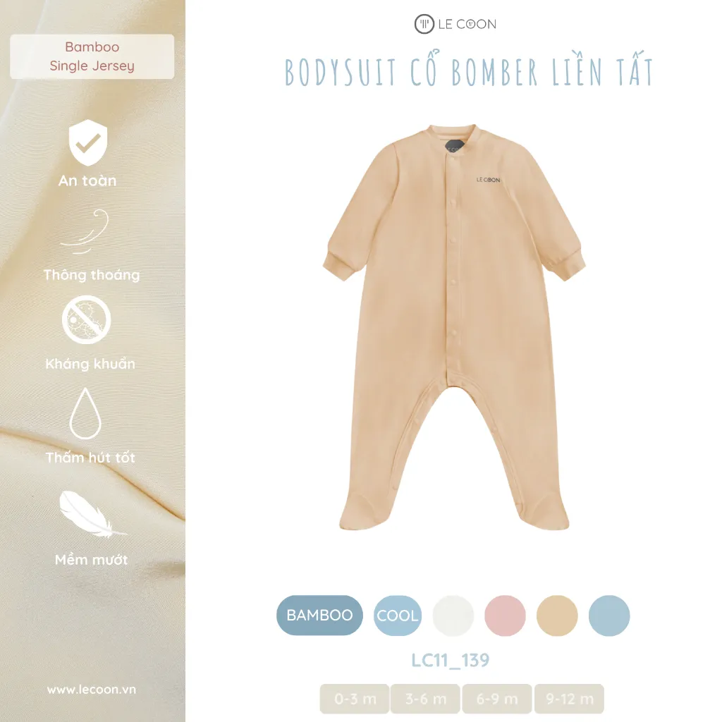 Ảnh LE COON | BODYSUIT CỔ BOMBER LIỀN TẤT | BAMBOO mỏng mát | 0-9 tháng 3