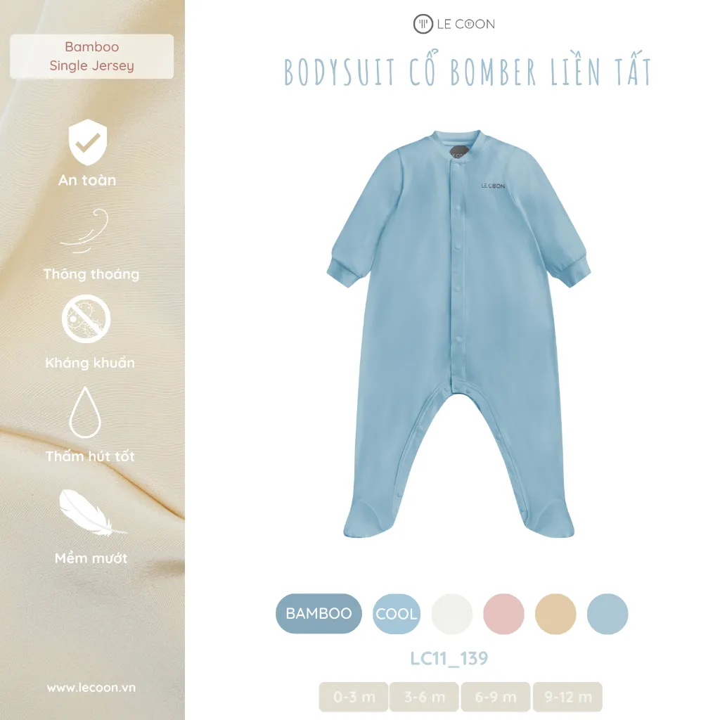 Ảnh LE COON | BODYSUIT CỔ BOMBER LIỀN TẤT | BAMBOO mỏng mát | 0-9 tháng 4