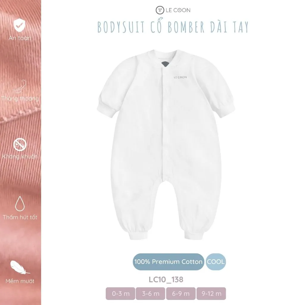 Ảnh LE COON | BODYSUIT CỔ BOMBER DÀI TAY | Vải COOL mỏng mát | 0-12 tháng 1