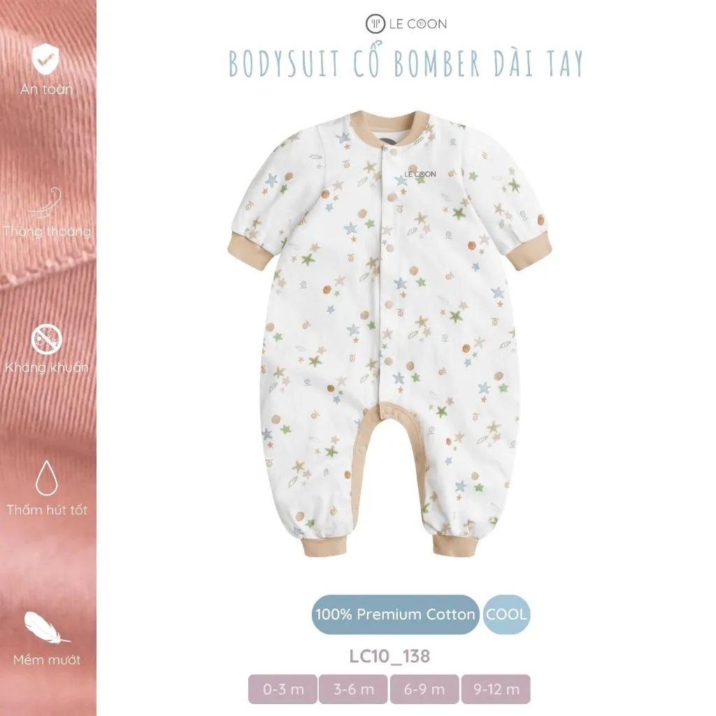 Ảnh LE COON | BODYSUIT CỔ BOMBER DÀI TAY | Vải COOL mỏng mát | 0-12 tháng 2