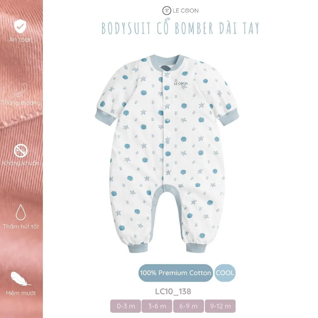 Ảnh LE COON | BODYSUIT CỔ BOMBER DÀI TAY | Vải COOL mỏng mát | 0-12 tháng 3