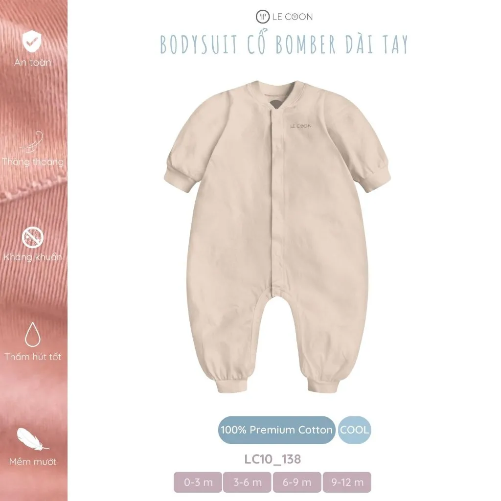 Ảnh LE COON | BODYSUIT CỔ BOMBER DÀI TAY | Vải COOL mỏng mát | 0-12 tháng 4