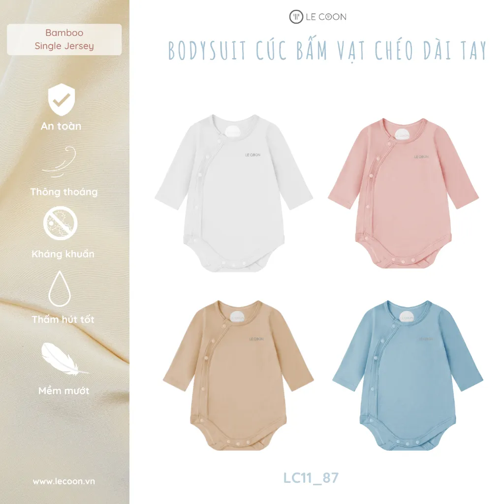 Ảnh LE COON | Bodysuit Cúc Bấm Vạt Chéo Cộc Tay - Dài Tay | BAMBOO Mỏng Mát | 0-12 tháng 1