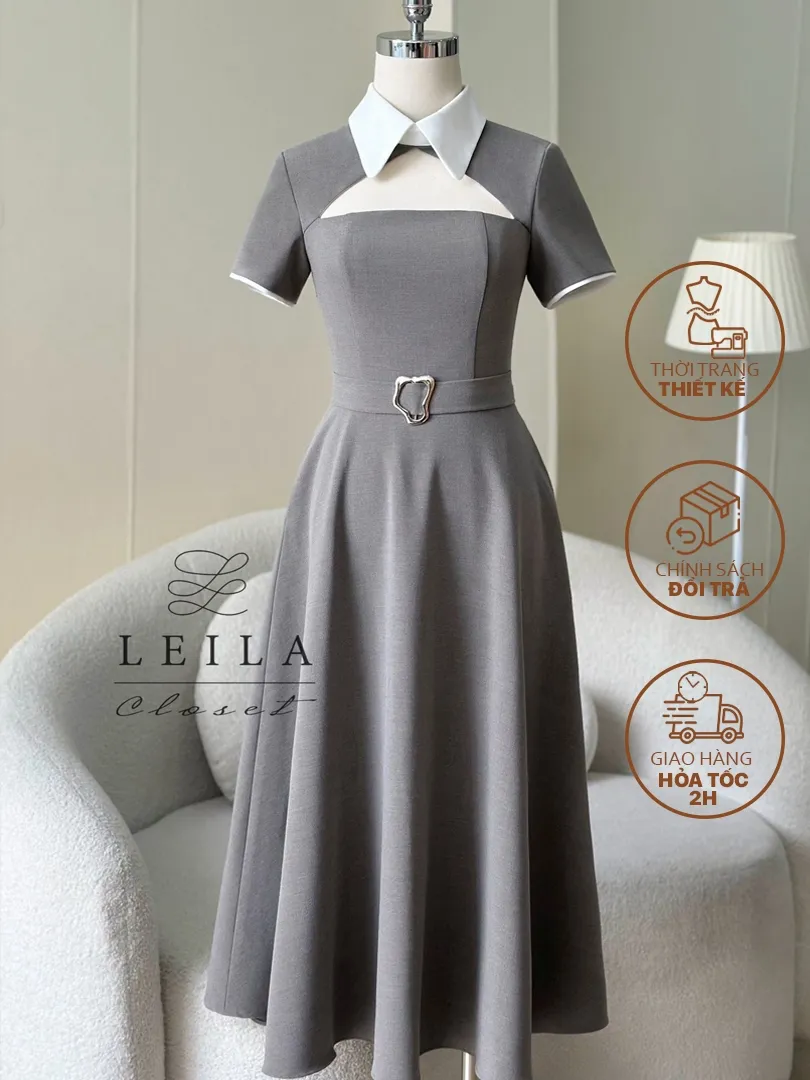 Ảnh LEILA CLOSET | Đầm thiết kế Sanee cổ Đức khoét ngực, tùng xoè dài có túi, dây belt tôn dáng 2