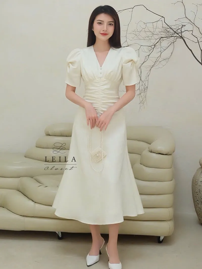Ảnh LEILA CLOSET | Đầm thiết kế Lilia tay xoắn cách điệu, cổ tim, dún eo che khuyết điểm, đuôi cá dài 2