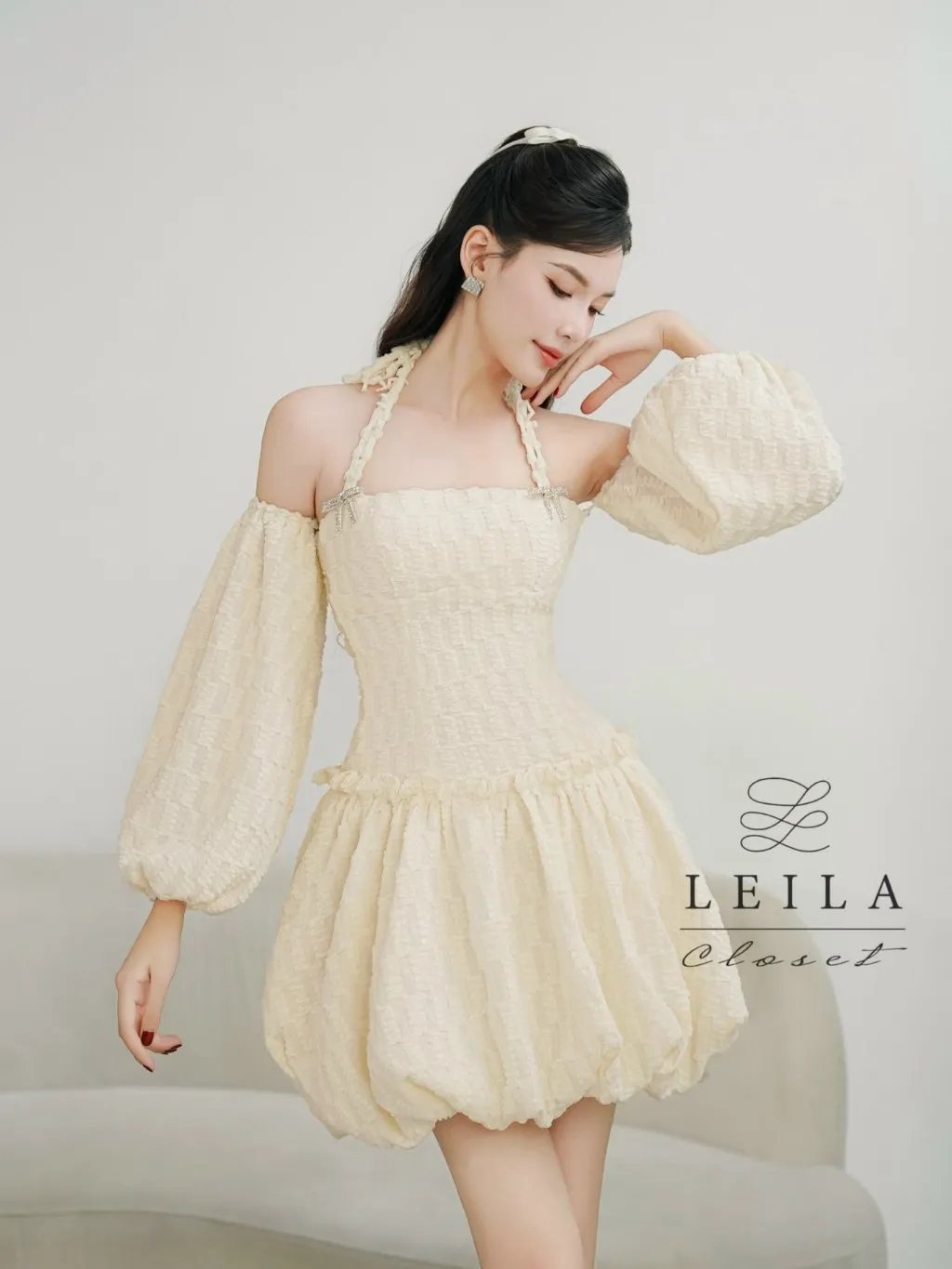 Ảnh LEILA CLOSET | Đầm thiết kế Luna tùng bí tay rời Kem/Be 1