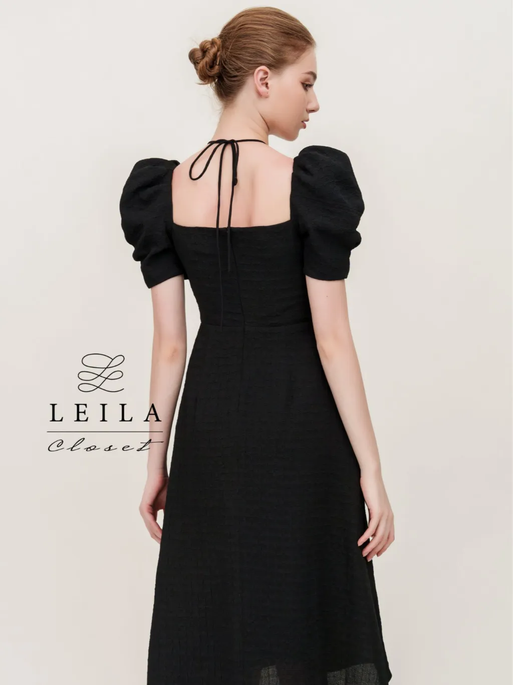 Ảnh LEILA CLOSET | Đầm thiết kế Yuri form dài cổ yếm Đen/Kem/Hồng 3
