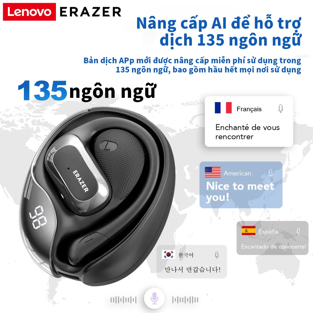 Ảnh Lenovo ERAZER X5 Al Thông Minh Thời Gian Thực Dịch Tai Nghe Không Dây Mở Tai Bluetooth 5.4 Có Màn Hình LED Tai Nghe Kinh Doanh Có Mic Chống Thấm Nước IPX5 3