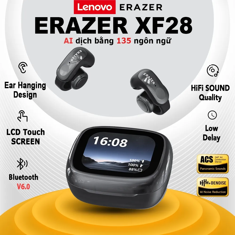 Ảnh Lenovo ERAZER XF28 AI Dịch Tai Nghe Bluetooth V6.0 Màn Hình Cảm Ứng LCD Thiết Kế Kẹp Tai Nghe Không Dây tai nghe kẹp tai 1