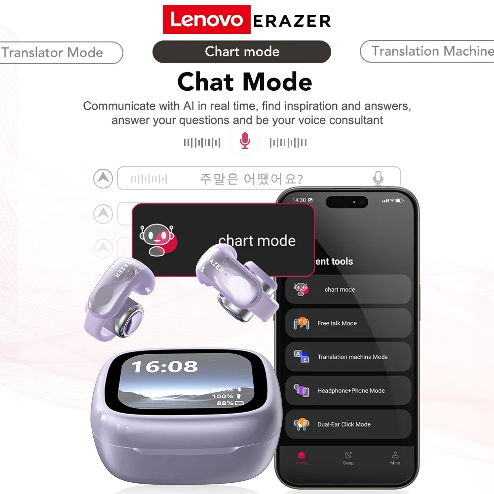 Ảnh Lenovo ERAZER XF28 AI Dịch Tai Nghe Bluetooth V6.0 Màn Hình Cảm Ứng LCD Thiết Kế Kẹp Tai Nghe Không Dây tai nghe kẹp tai 2