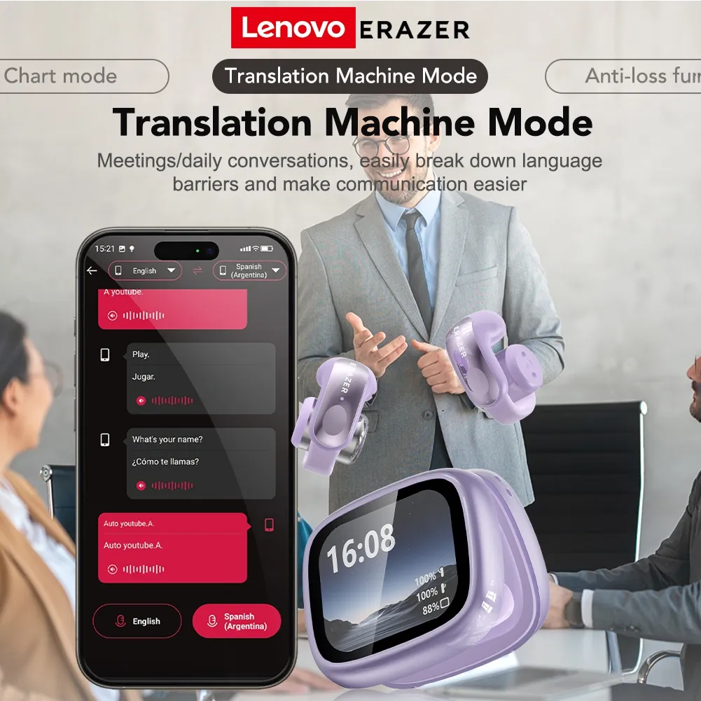 Ảnh Lenovo ERAZER XF28 AI Dịch Tai Nghe Bluetooth V6.0 Màn Hình Cảm Ứng LCD Thiết Kế Kẹp Tai Nghe Không Dây tai nghe kẹp tai 3