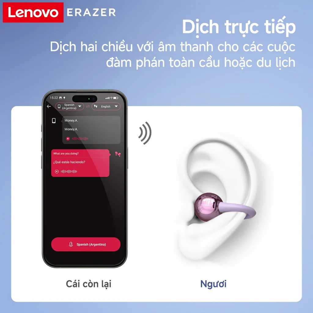 Ảnh Lenovo ERAZER XF36 AI tai nghe phiên dịch tai nghe bluetooth V6.0 Khử ồn thông minh HD Chất lượng âm thanh tai nghe không dây 3