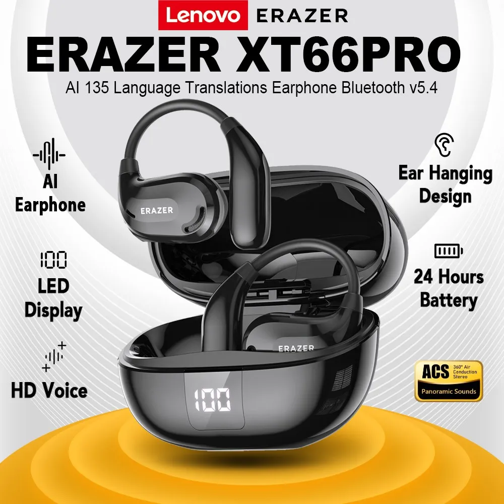 Ảnh Lenovo ERAZER XT66 PRO Al Tai nghe không dây dịch thời gian thực thông minh Bluetooth 5.4 SLEEP ASMR có màn hình cảm ứng LED Tai nghe kinh doanh có Mic chống nước IPX5 1