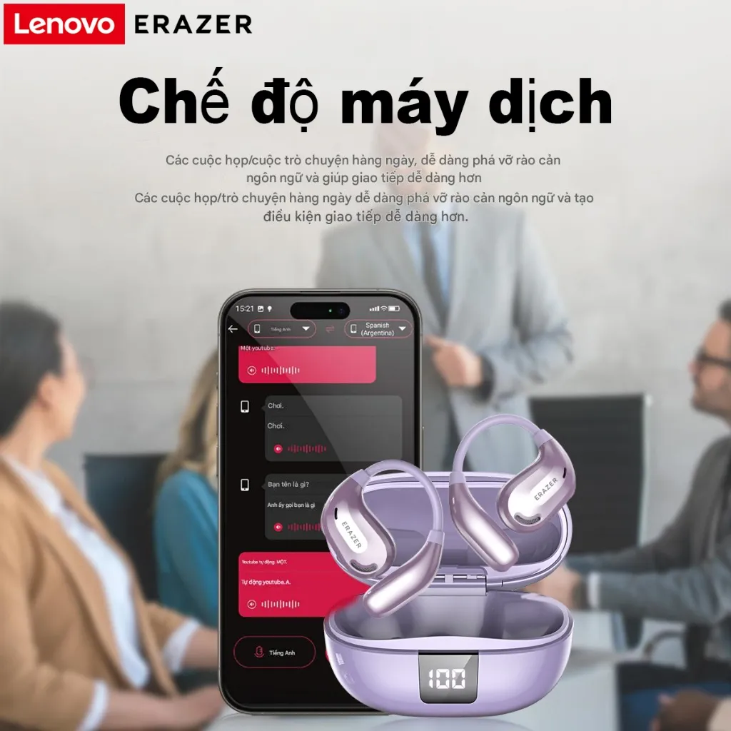 Ảnh Lenovo ERAZER XT66 PRO Al Tai nghe không dây dịch thời gian thực thông minh Bluetooth 5.4 SLEEP ASMR có màn hình cảm ứng LED Tai nghe kinh doanh có Mic chống nước IPX5 2