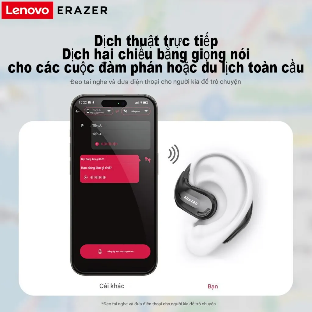 Ảnh Lenovo ERAZER XT66 PRO Al Tai nghe không dây dịch thời gian thực thông minh Bluetooth 5.4 SLEEP ASMR có màn hình cảm ứng LED Tai nghe kinh doanh có Mic chống nước IPX5 3