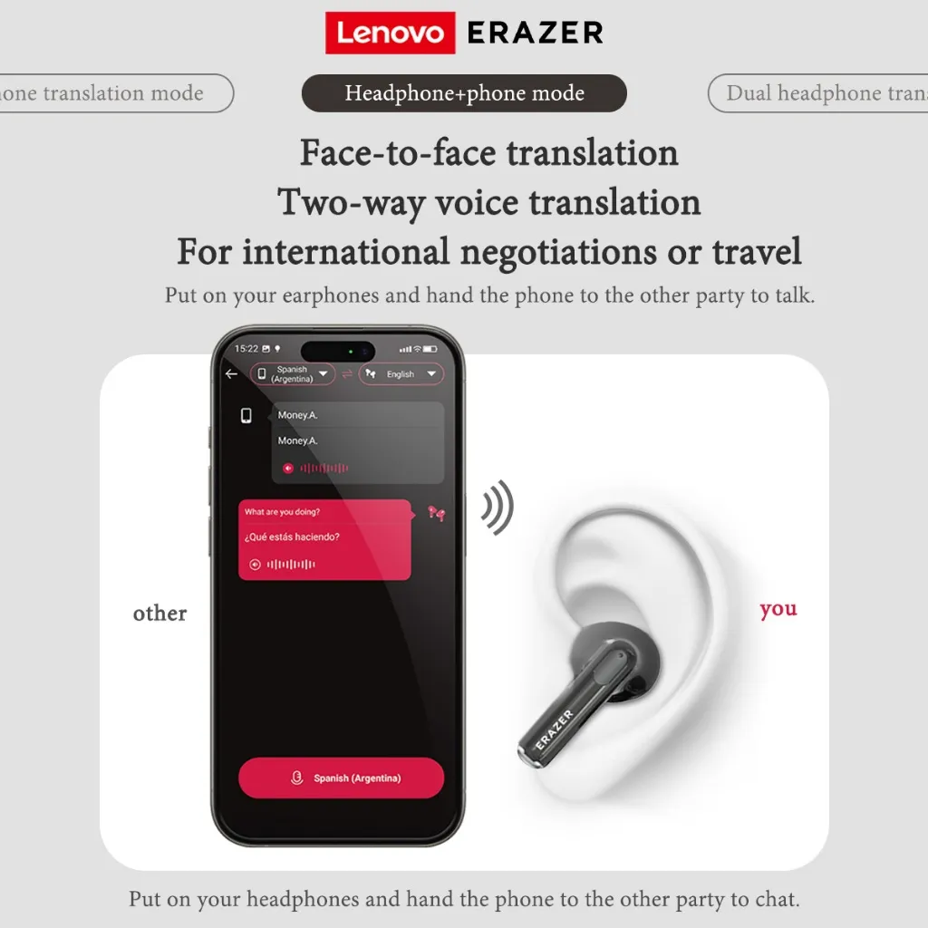 Ảnh Lenovo ERAZER XT69 Pro AI Dịch Tai nghe Bluetooth AI 5.4 Nhiễu Nhiệt Tai nghe không dây Tai nghe không dây Cao độ Trò chơi độ trễ thấp Tai nghe 4