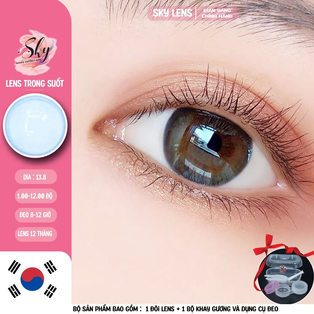 Ảnh Lens Hàn trong suốt ( Clear lens) - Kính Áp Tròng Cận Không Màu Sky Contact Lens -Có cận lệch 2