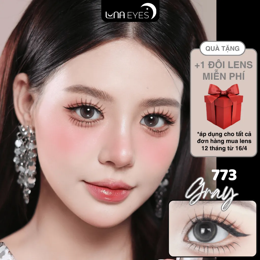 Ảnh Lens mắt 773 Gray màu xám light nâu đối xứng, viền đen, size vừa - thương hiệu LUNA EYES 1
