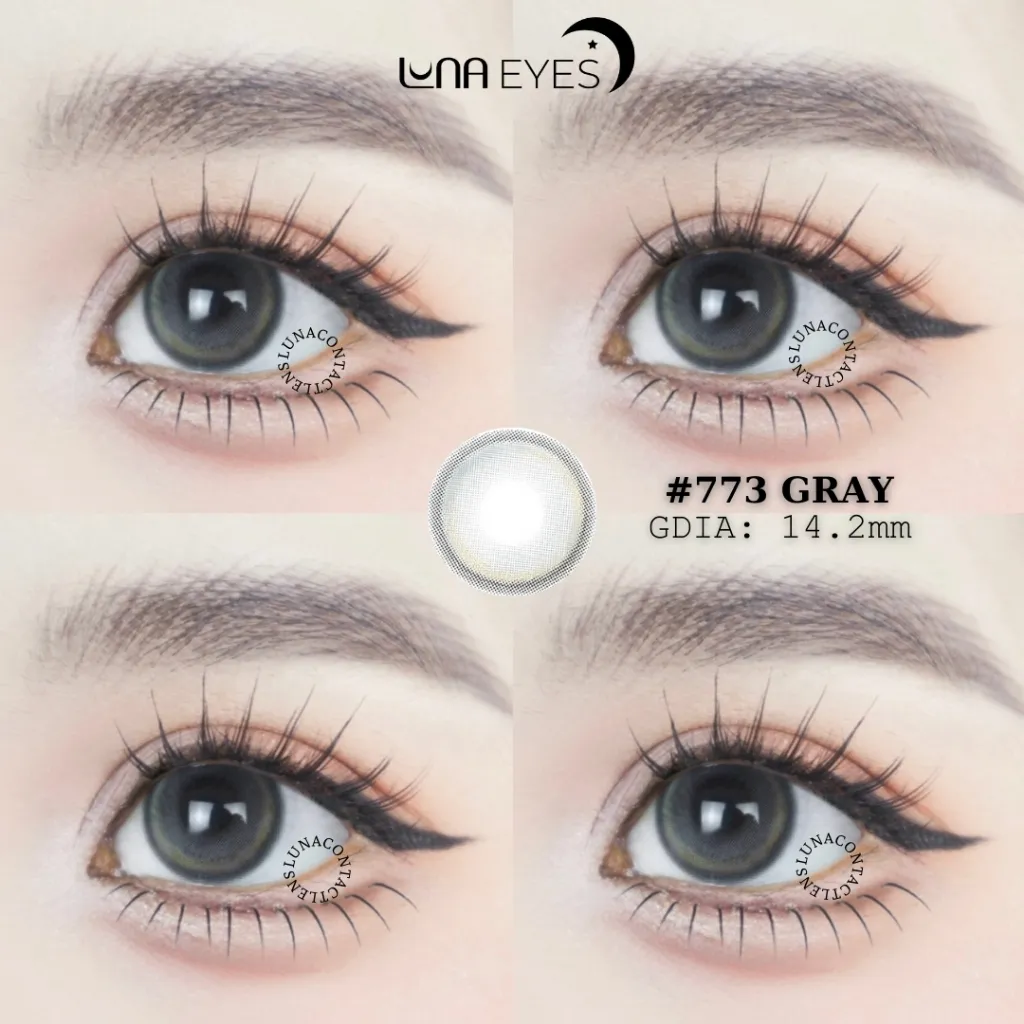 Ảnh Lens mắt 773 Gray màu xám light nâu đối xứng, viền đen, size vừa - thương hiệu LUNA EYES 2