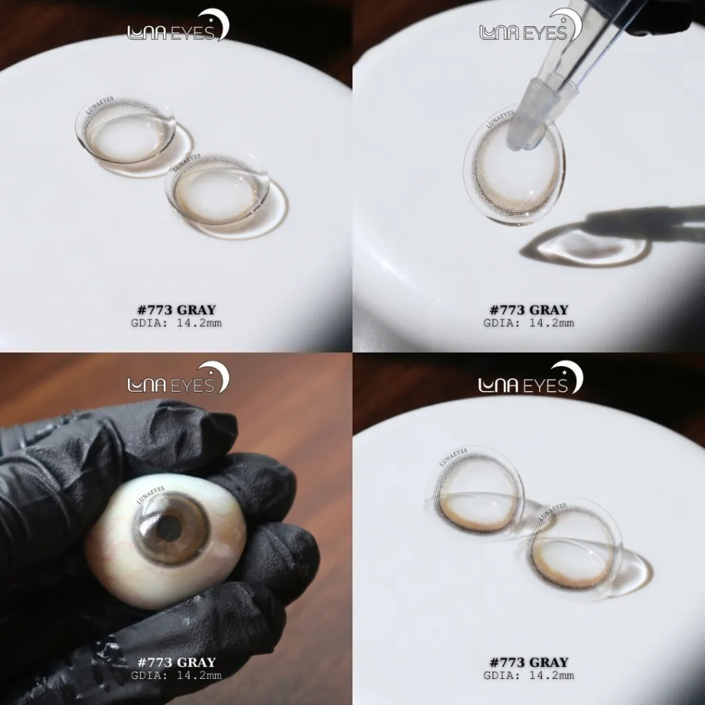 Ảnh Lens mắt 773 Gray màu xám light nâu đối xứng, viền đen, size vừa - thương hiệu LUNA EYES 3