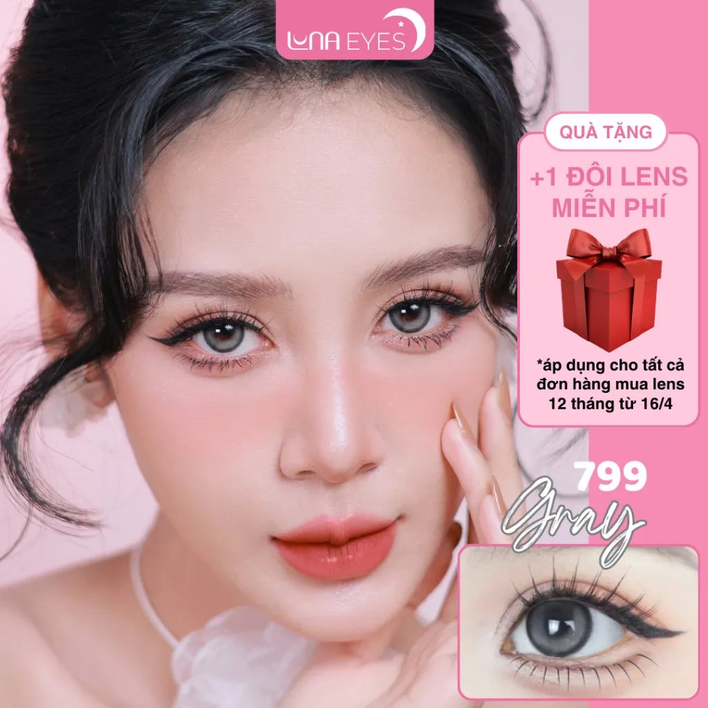 Ảnh Lens mắt 799 Gray màu xám nâu hiệu ứng filter, viền đen, size vừa - thương hiệu LUNA EYES 1