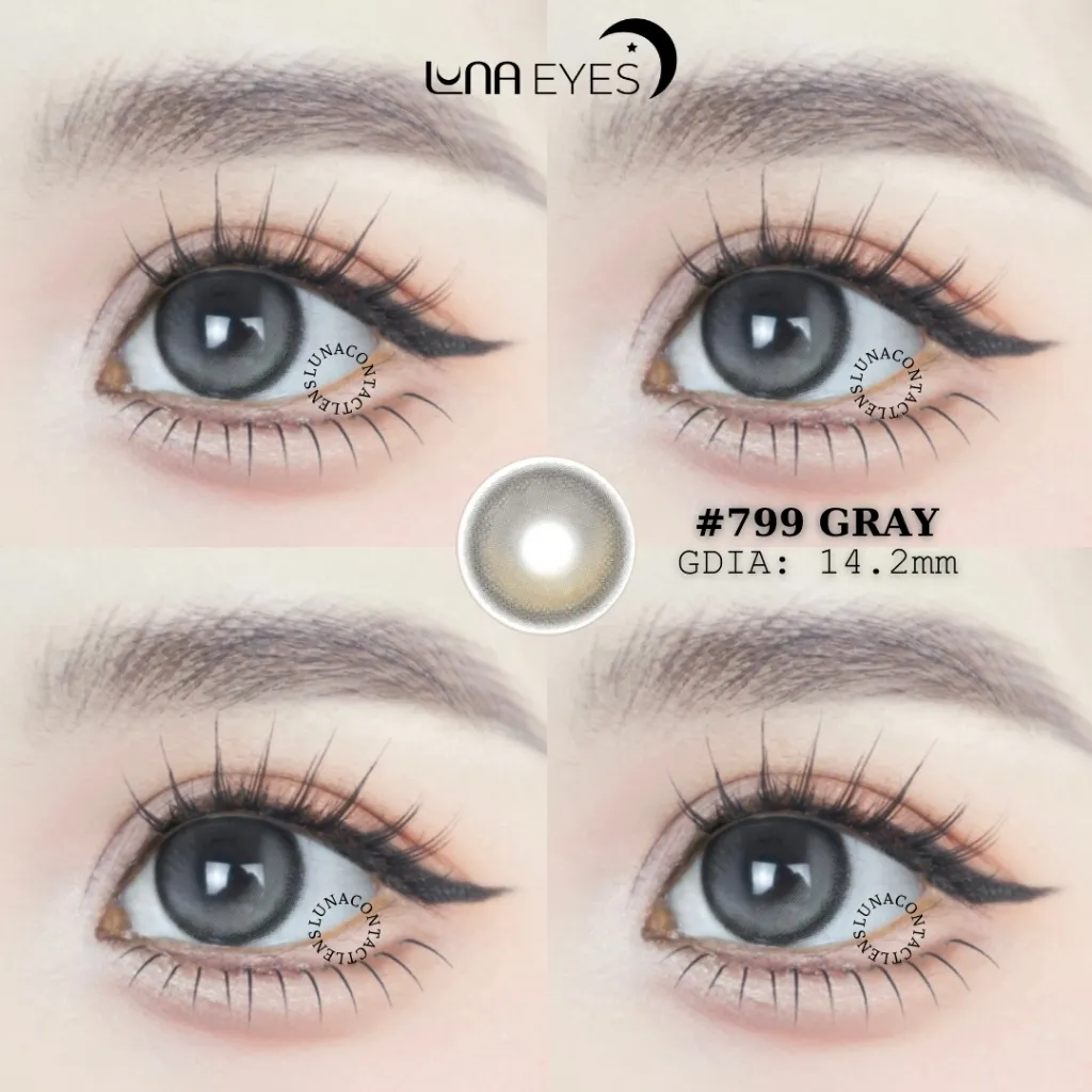 Ảnh Lens mắt 799 Gray màu xám nâu hiệu ứng filter, viền đen, size vừa - thương hiệu LUNA EYES 2