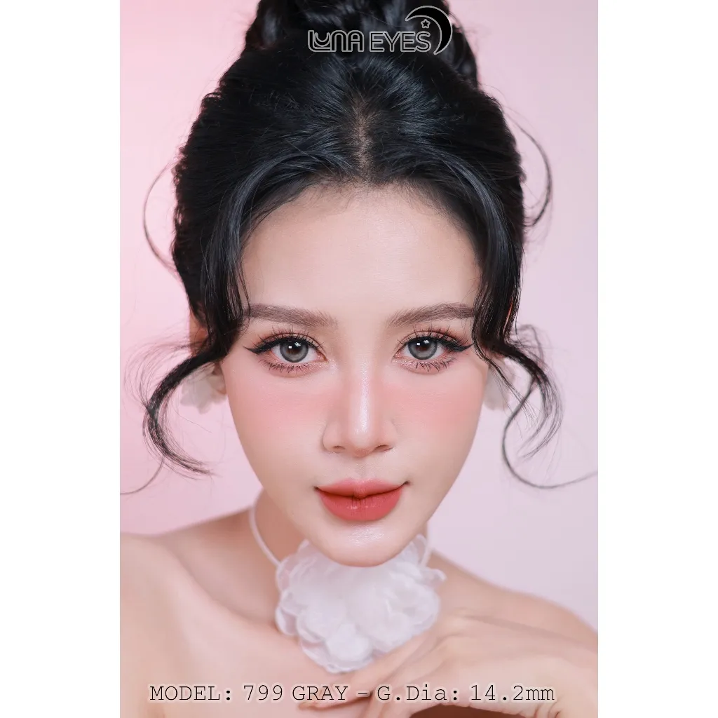Ảnh Lens mắt 799 Gray màu xám nâu hiệu ứng filter, viền đen, size vừa - thương hiệu LUNA EYES 3