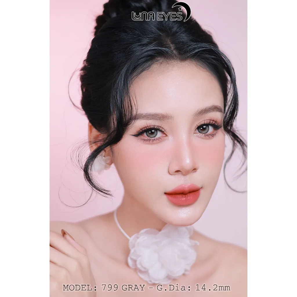 Ảnh Lens mắt 799 Gray màu xám nâu hiệu ứng filter, viền đen, size vừa - thương hiệu LUNA EYES 4