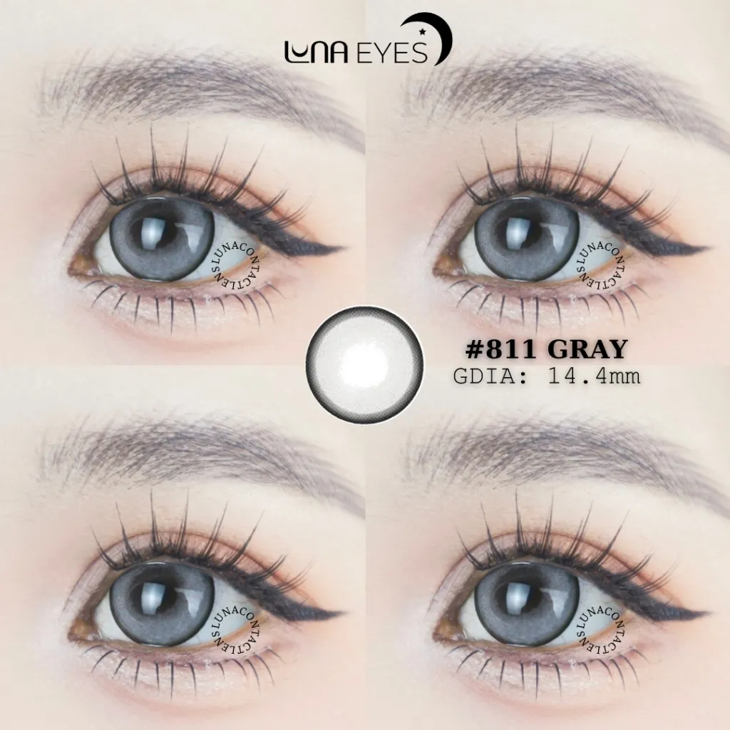 Ảnh Lens mắt 811 Gray màu xám sáng, viền đen mảnh, size to - thương hiệu LUNA EYES, hsd 12 tháng 2