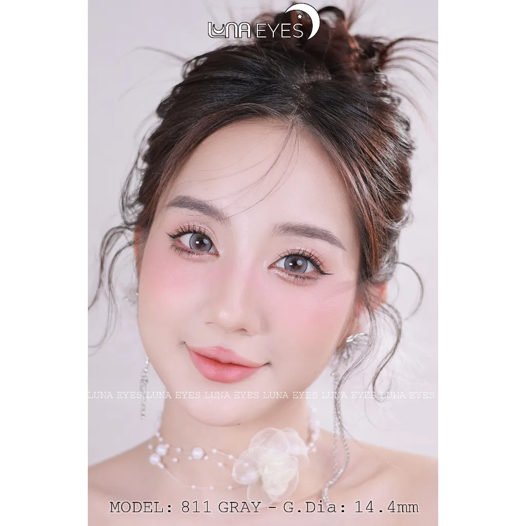 Ảnh Lens mắt 811 Gray màu xám sáng, viền đen mảnh, size to - thương hiệu LUNA EYES, hsd 12 tháng 4