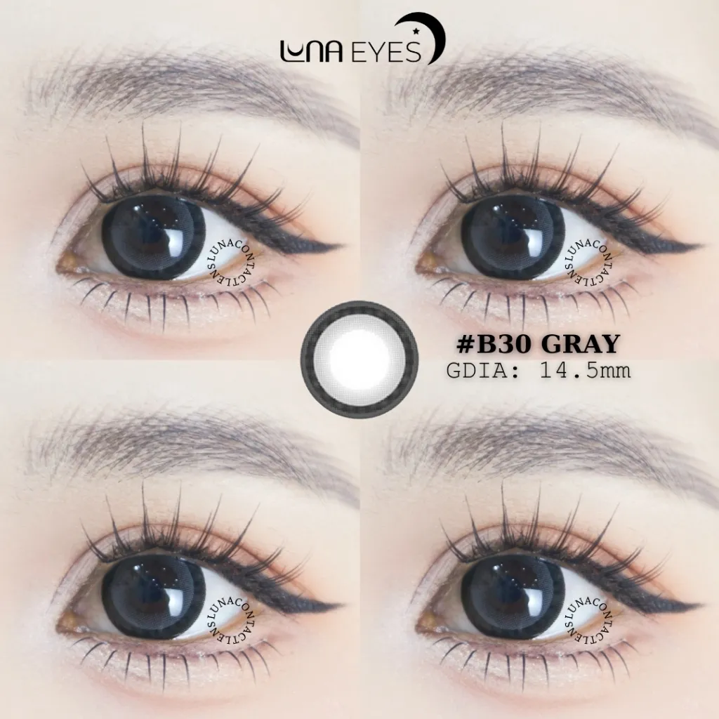 Ảnh Lens mắt B30 Gray màu xám đen mắt mèo, viền đen bản to, size to - thương hiệu LUNA EYES 2
