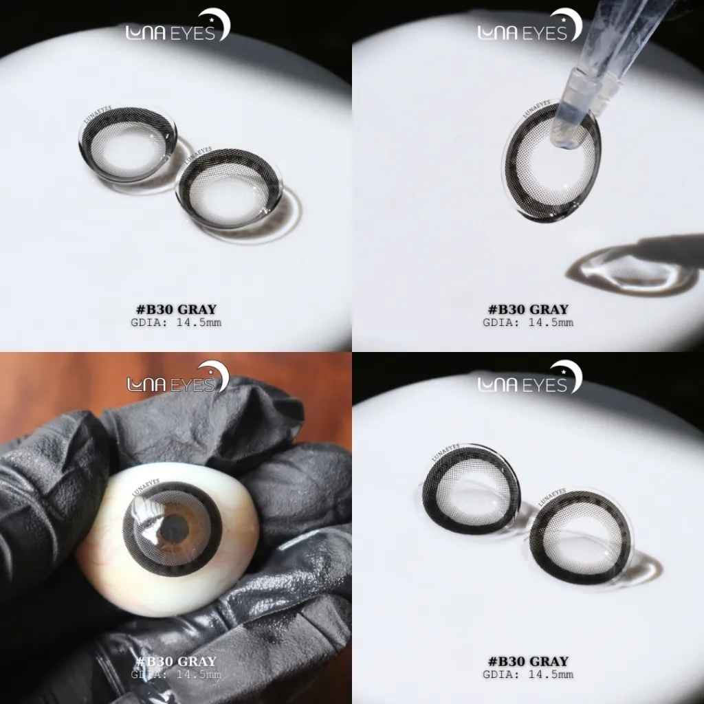 Ảnh Lens mắt B30 Gray màu xám đen mắt mèo, viền đen bản to, size to - thương hiệu LUNA EYES 3