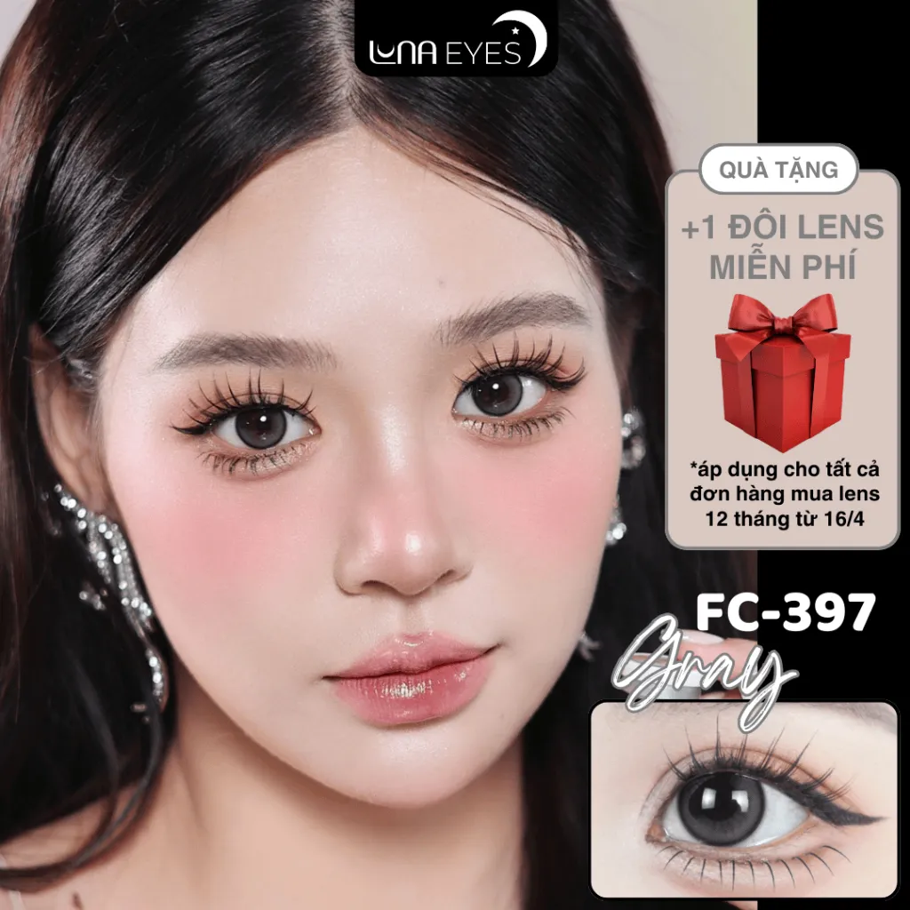 Ảnh Lens mắt FC-397 Gray màu xám đen filter, viền đen, size vừa - thương hiệu LUNA EYES 1