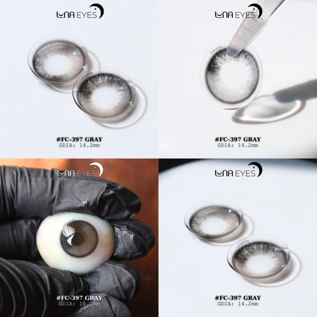 Ảnh Lens mắt FC-397 Gray màu xám đen filter, viền đen, size vừa - thương hiệu LUNA EYES 2