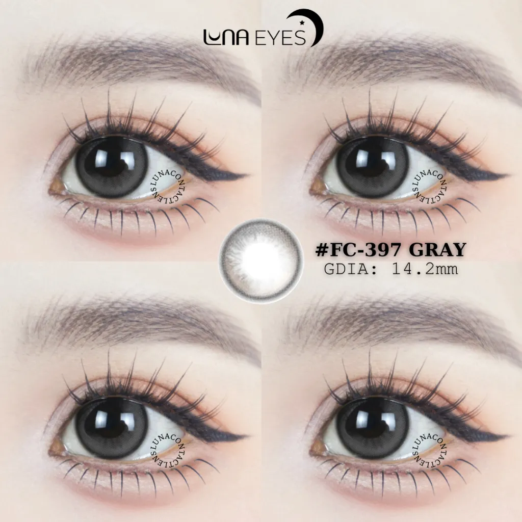 Ảnh Lens mắt FC-397 Gray màu xám đen filter, viền đen, size vừa - thương hiệu LUNA EYES 3